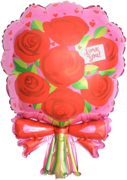 Букет роз Я тебя люблю, розовый, фольгированный шар с гелием, фигура 70 см