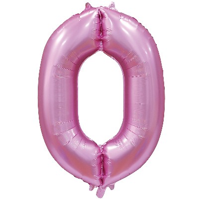 Розовая цифра 0 из фольги, сатин, с гелием 102 см