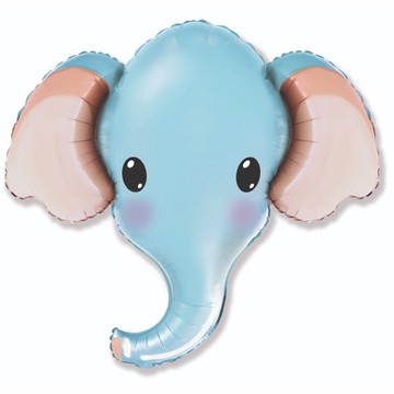 Шар фольгированный, Голова Слона голубая, с гелием