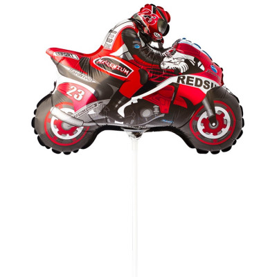 Шар на палочке Мотоциклист красный, мини-фигура из фольги, с воздухом  