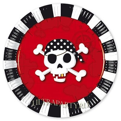 Пираты тарелки черная полоска 20 см 8 шт 
