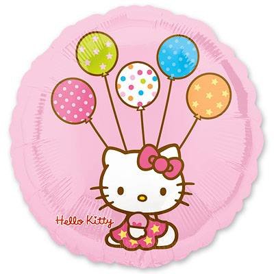 Hello Kitty (Хелло Китти) с шариками,фольгированный шар, круг 45 см