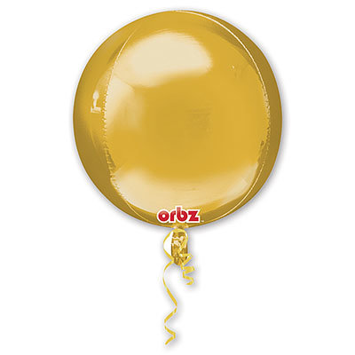 Сфера Металлик Золотая, фольгированный шар с гелием 16" (41 см) 