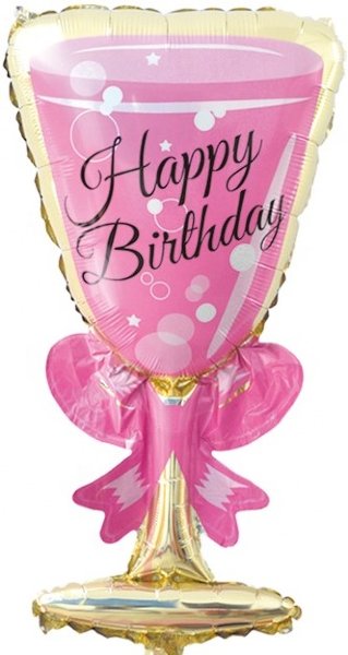 Бокал розовый С днем рождения, фольгированный шар с гелием, фигура 94 см