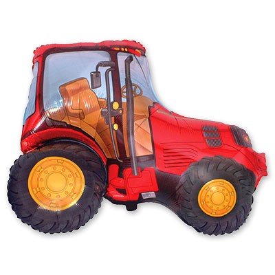Трактор красный, фольгированный шар с гелием, фигура