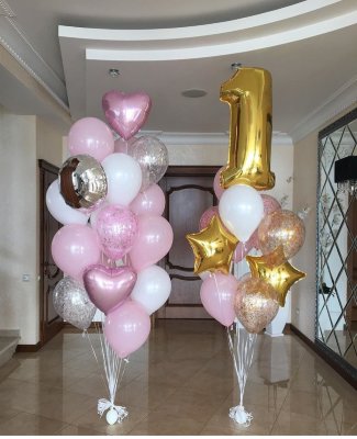 Сет из воздушных шаров для девочки на 1 год "Золото - Серебро".