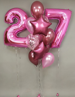 Шары девушке на 27 лет розовые с цифрами