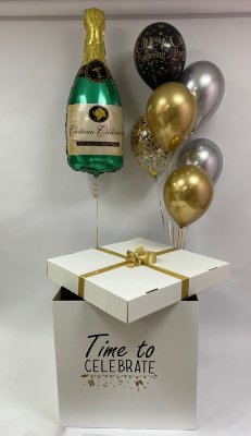 Большая белая коробка-сюрприз с шарами Time to celebrate, 70х70х70 см*