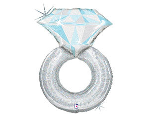 Кольцо с бриллиантом серебряное\голубое, фольгированный шар с гелием, фигура  97 см.