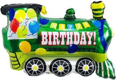 Паровоз Happy birthday зеленый, фольгированный шар с гелием, фигура 71 см 