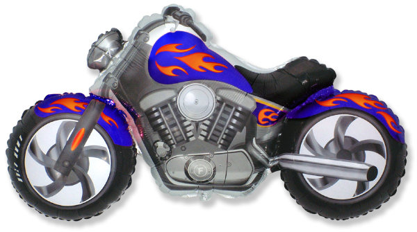Мотоцикл синий, фольгированный шар с гелием, фигура 