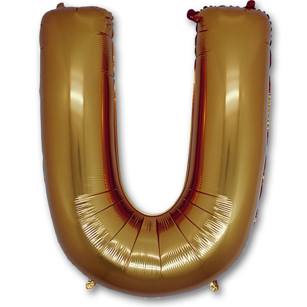 Буква U золотая, фольгированный шар с гелием, фигура  
